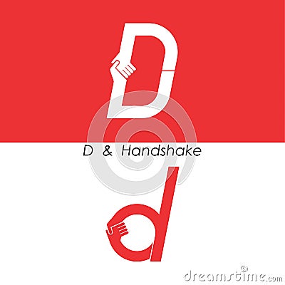 D - Letter abstract icon & hands logo design vector template.Teamwork and Partnership concept.Business offer and Deal symbol. Vector Illustration