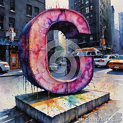 3D Letter C colorful watercolor Stock Photo