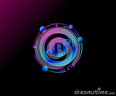 D Letter Design. Modern ring planet with line of orbit. Colorful abstract geometry planet logo Stock Photo