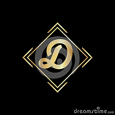 D letter logo design golden color. Letter D with golden color in black background. Vector Illustration