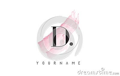 D Letter Logo with Pastel Watercolor Aquarella Brush. Vector Illustration