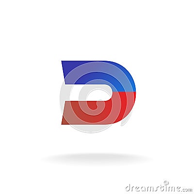 D letter logo template. Blue and red colors magnet concept. Vector Illustration