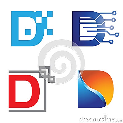 D - Letter Technology Internet and Computer Symbol Logo Template Vector Illustration