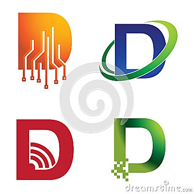 D Letter Technology Internet and Computer Symbol Logo Template Vector Illustration