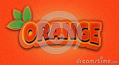 Orange 3d letters text effect on orange Vintage color background with green leaf, 3d text typography design editable text,alphabet Vector Illustration