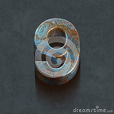 3d letters, number nine on a rusted metal surface, 3d render Stock Photo