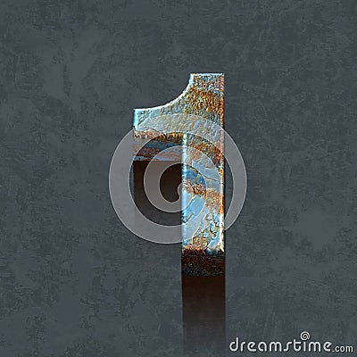 3d letters, number one on a rusted metal surface, 3d render Stock Photo