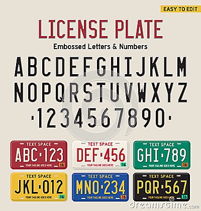 3d license plate font Vector Illustration