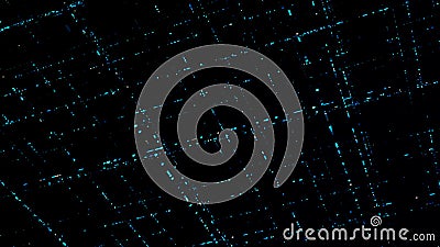 3d light grid on black background. Animation. Multi-level grid in cyberspace on dark background. Glowing grid in 3d Stock Photo