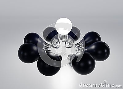 3D lightbulbs, energy power consumption concept.Realistic illuminating elements on background. 3D Rendering illustration Cartoon Illustration