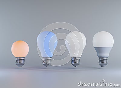 3D lightbulbs, energy power consumption concept.Realistic illuminating elements on white background. 3D Rendering illustration Cartoon Illustration