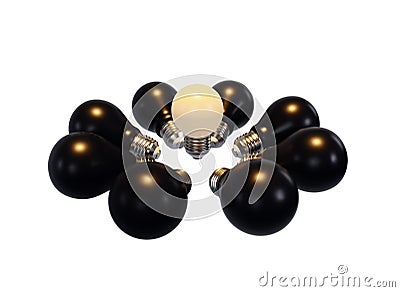 3D lightbulbs, energy power consumption concept.Realistic illuminating elements on white background. 3D Rendering illustration Cartoon Illustration