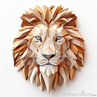 3d Lion Head Cut Paper Logo - Naturalistic Color Palette Cartoon Illustration
