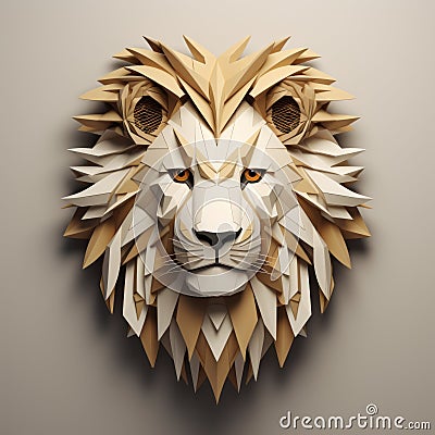 Minimalist 3d Lion Head With Paper Art Markets Stock Photo