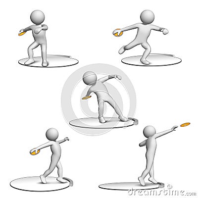 3D Little Guy Throwing Discus Stock Photo