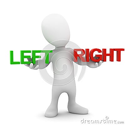 3d Little man balances Left and Right Stock Photo