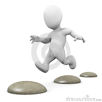 3d Little man hopping over stepping stones Stock Photo