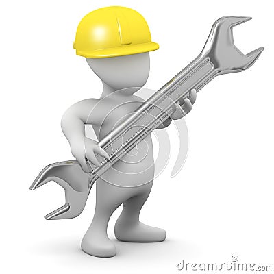 3d Little man with a spanner Stock Photo