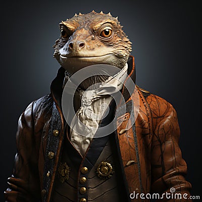 3d lizard in a business suit with a human body, wearing a suit with a dramatic studio background Stock Photo