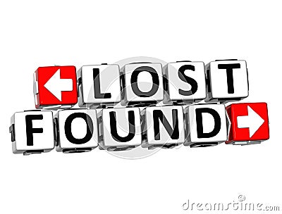 3D Lost Found Button Click Here Block Text Stock Photo