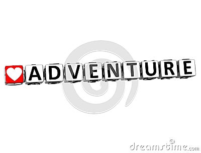 3D Love Adventure Button Click Here Block Text Stock Photo