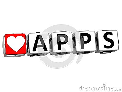 3D Love Apps Button Click Here Block Text Stock Photo