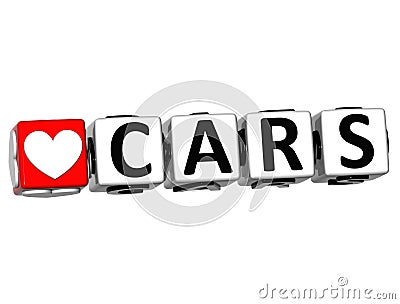 3D Love Cars Button Click Here Block Text Stock Photo
