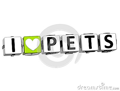 3D Love Pets Button cube text Stock Photo