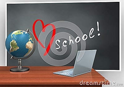 3d love school Cartoon Illustration