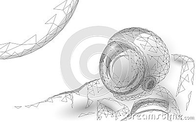 3D low poly astronaut in space. Outer space travel Moon exploration concept. Cosmos planet man floating. Safety helmet Vector Illustration