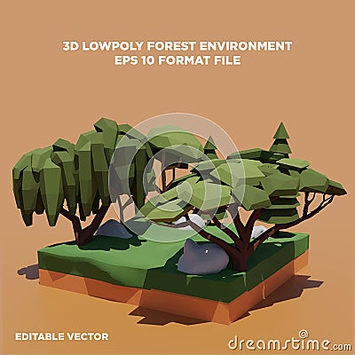 3d low poly forest environment vector illustration Vector Illustration