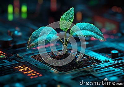 3D low poly green plant HUD UI display. Future polygonal triangle point line ecology problems solution abstract biology Cartoon Illustration