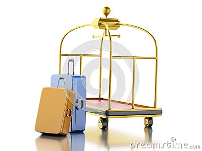 3d Luggage cart with suitcases. Travel concept. Stock Photo