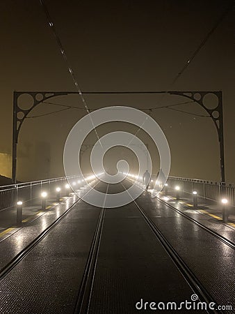 D. Luiz Bridge with fog Stock Photo