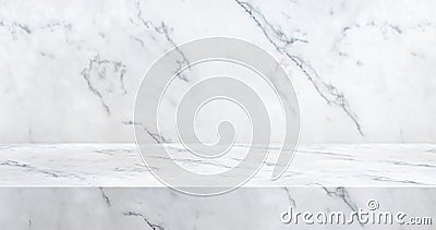 3D luxury marble table studio background textured for product display with copy space for display of content design.Banner for Stock Photo