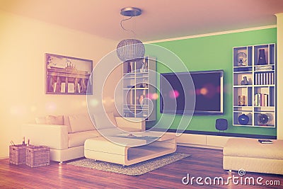 3d - luxury modern loft apartment - retro style - shot 44 Stock Photo