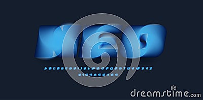 3D Magic alphabet, twisting and blending funnel, blue hurricane font for modern logo, headline, monogram, creative Vector Illustration