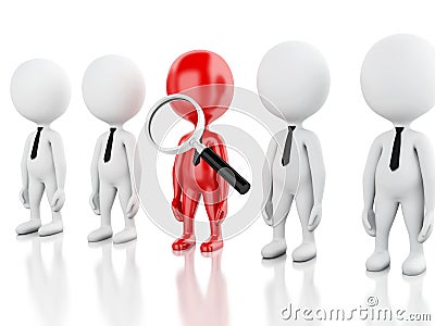 3d magnifier searching people or employee. Stock Photo