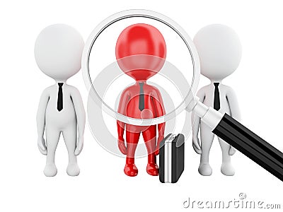 3d magnifier searching people or employee. Stock Photo