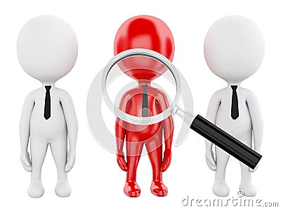 3d magnifier searching people or employee. Stock Photo