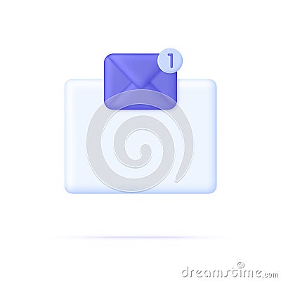 3D Mail envelope icon with notification new message on speech bubble. New notification arrived. Vector Illustration