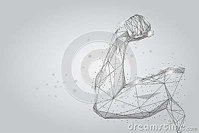 3D male hand muscles connected dots low poly wireframe. Polygonal athlete body Vector Illustration