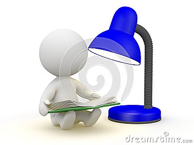 3D Man with Book and Lamp Stock Photo