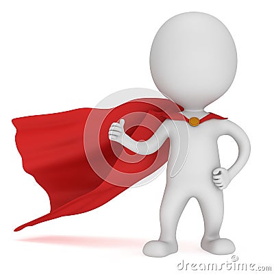 3d man - brave superhero with red cloak Stock Photo
