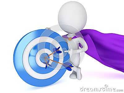 3d man - brave superhero with target and arrows Stock Photo