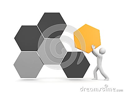 3d man builds an abstract structure Stock Photo