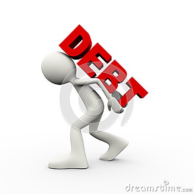 3d man carrying word debt Cartoon Illustration