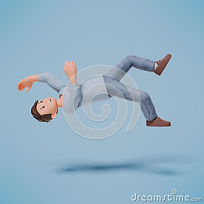 3d man character slipped and fell backwards while walking on a blue background Stock Photo