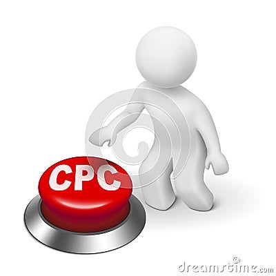 3d man with CPC ( Cost Per Click ) button Vector Illustration