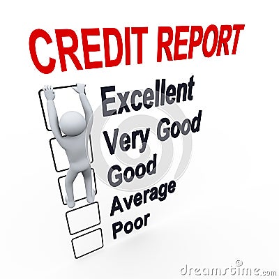 3d man and credit score report Cartoon Illustration